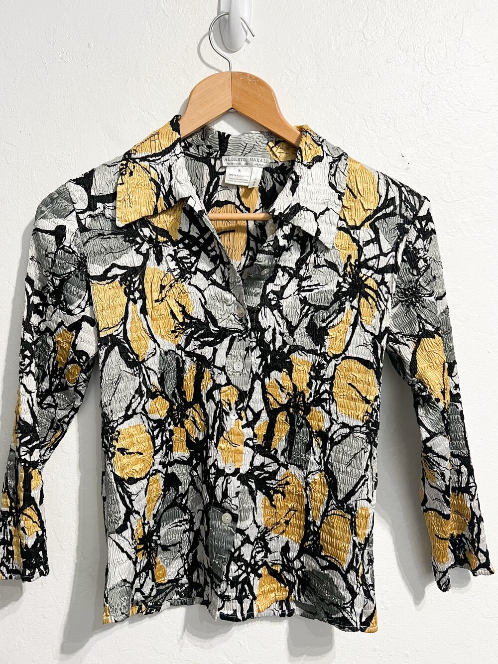 VTG Alberto Makali Satin Button Top Blouse Small Abtract Y2K Whimsigoth Garden